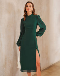 Women's Woven Polyester Midi Dress Green Dresses - RIHOAS