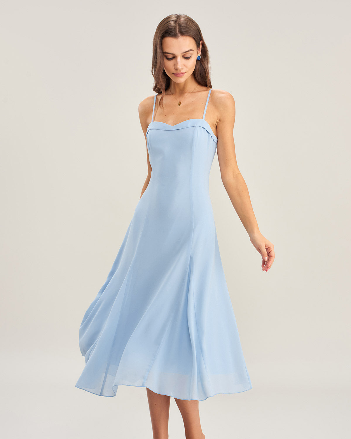 Women's Woven Polyester Midi Dress Light Blue Dresses - RIHOAS