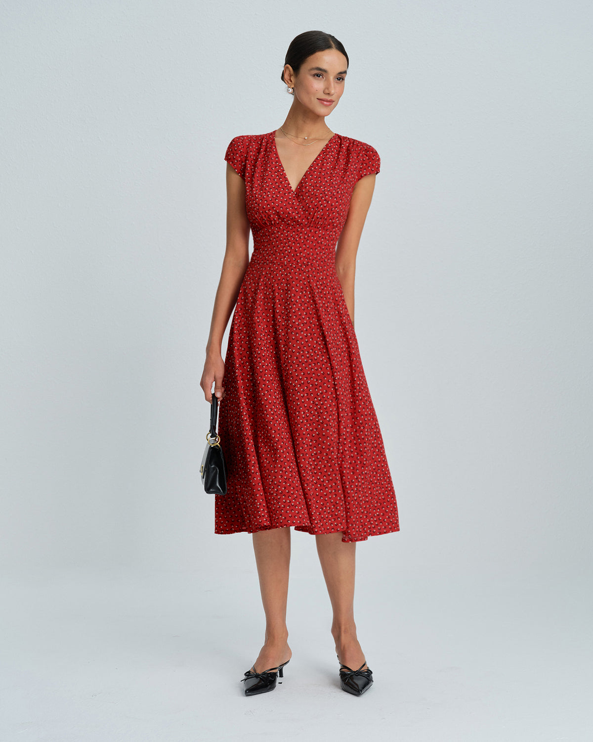 Women's Woven Polyester Midi Dress Red Dresses - RIHOAS