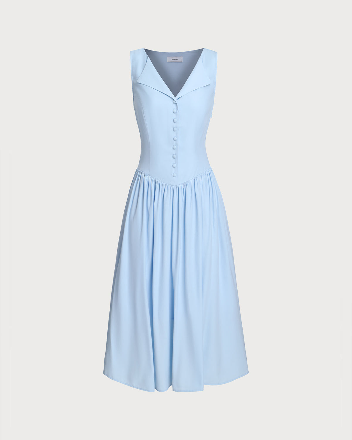 Women's Woven Polyester Midi Dresses Blue Dresses - RIHOAS