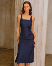 Women's Woven Polyester Midi Dresses Navy Dresses - RIHOAS