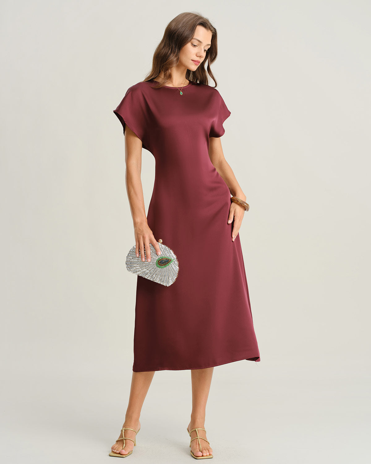 Women's Woven Polyester Midi Dresses Red Dresses - RIHOAS