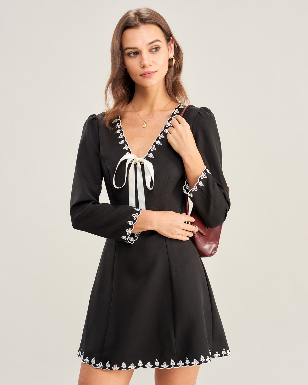 Women's Woven Polyester Mini Dress Black Dresses - RIHOAS