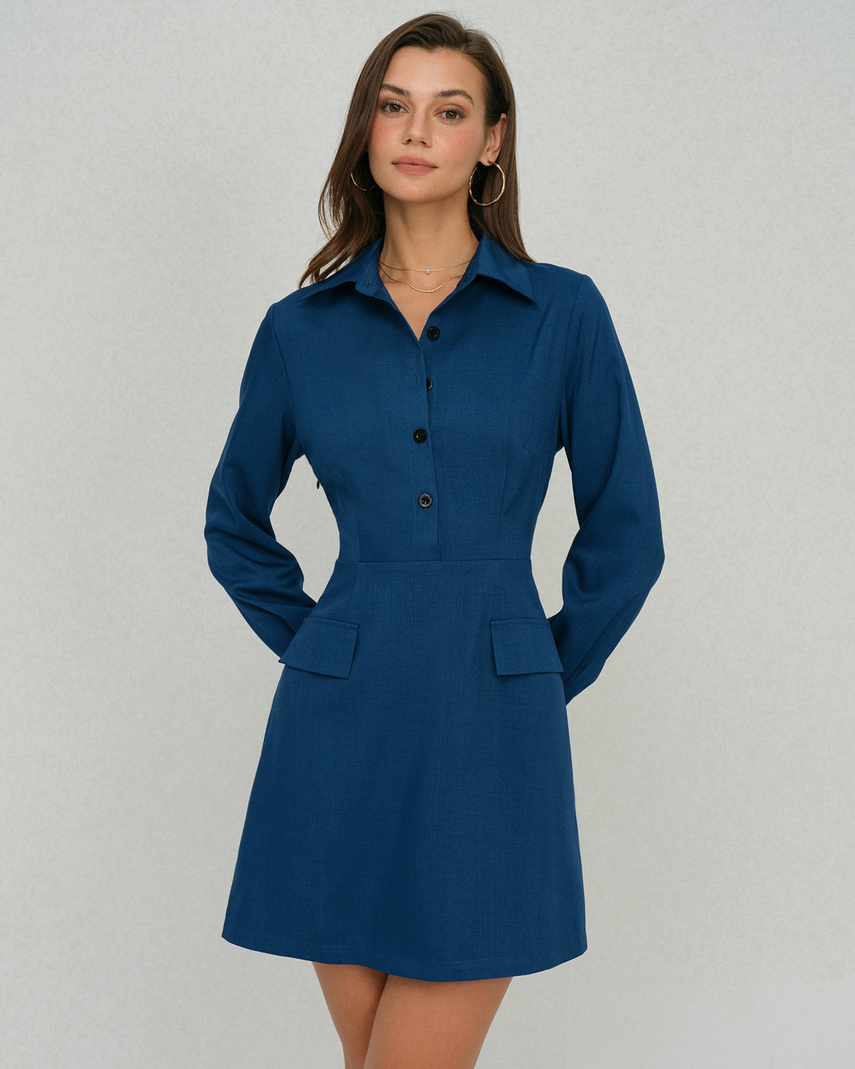 Women's Woven Polyester Mini Dress Blue Dresses - RIHOAS