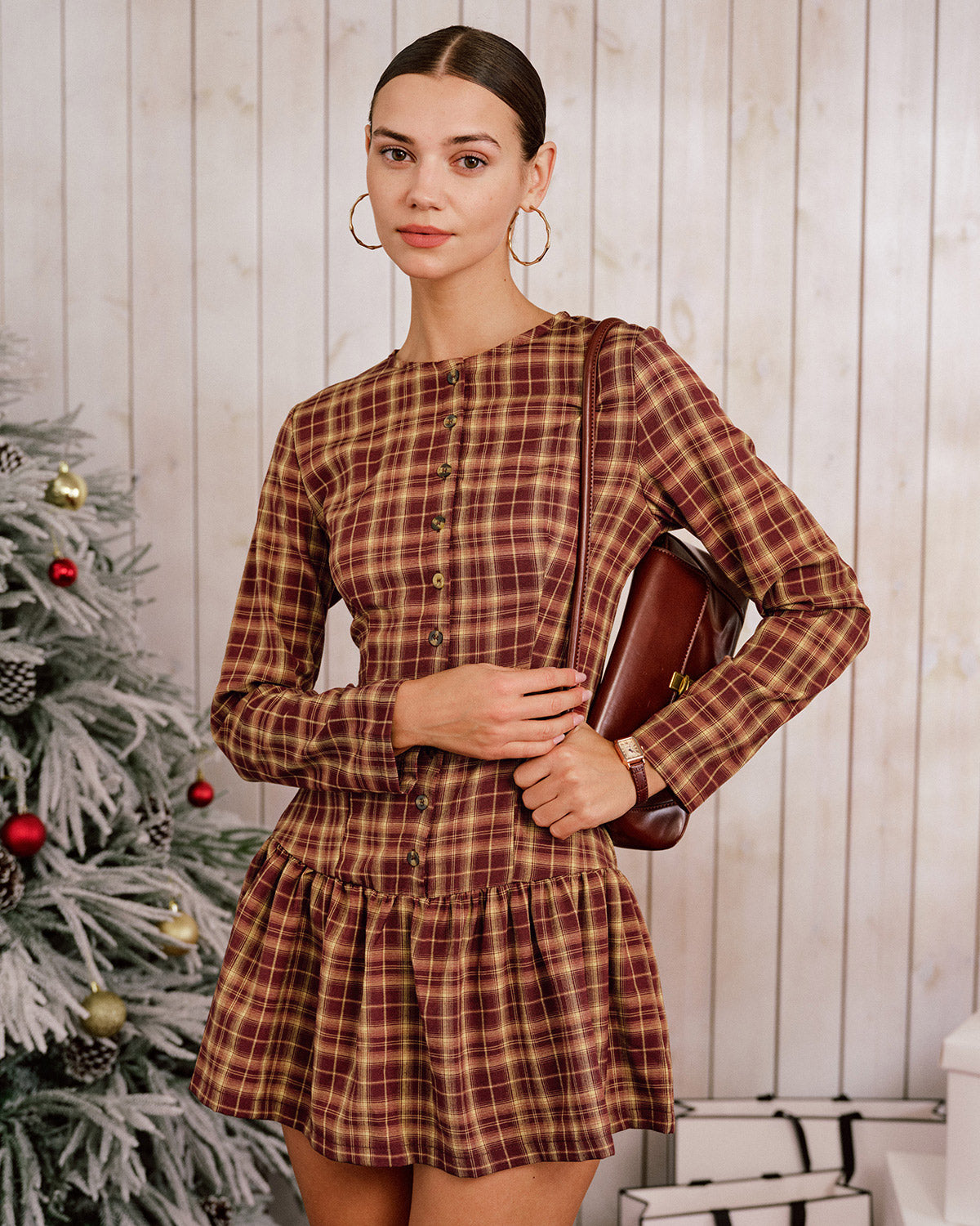 Women's Woven Polyester Mini Dress Red Dresses - RIHOAS