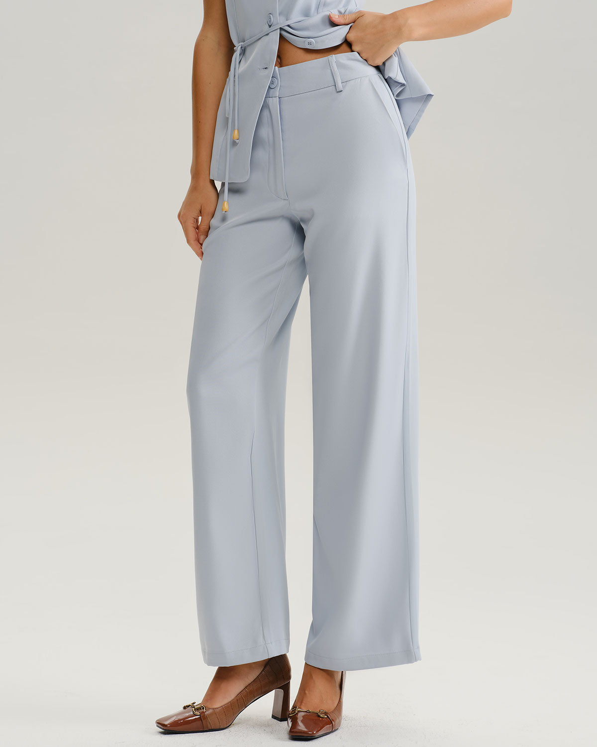 Women's Woven Polyester Pants Light Blue Bottoms - RIHOAS