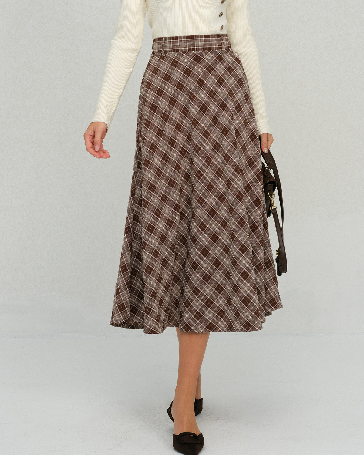 Women's Woven Polyester Skirt Brown Bottoms - RIHOAS