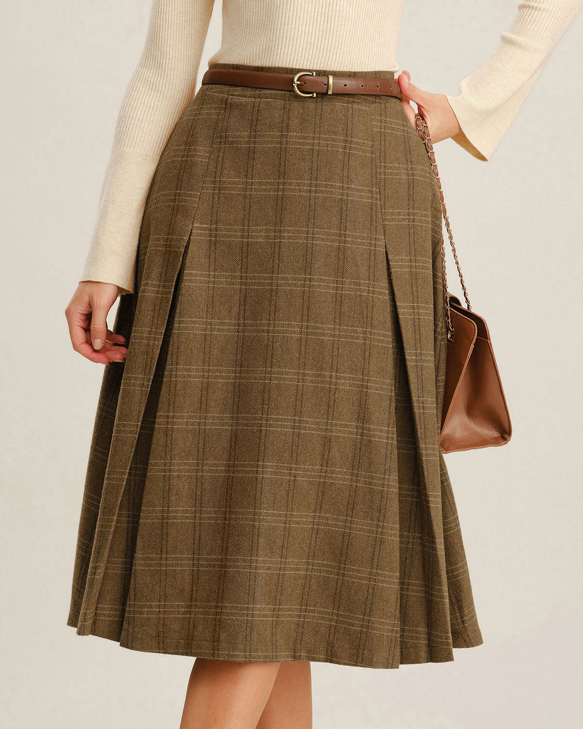 Women's Woven Polyester Skirt Brown Bottoms - RIHOAS