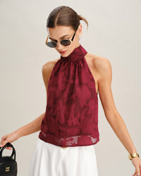 Women's Woven Polyester Tank Tops Wine Red Tops - RIHOAS