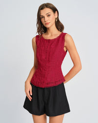 Women's Woven Polyester Vest Red Tops - RIHOAS