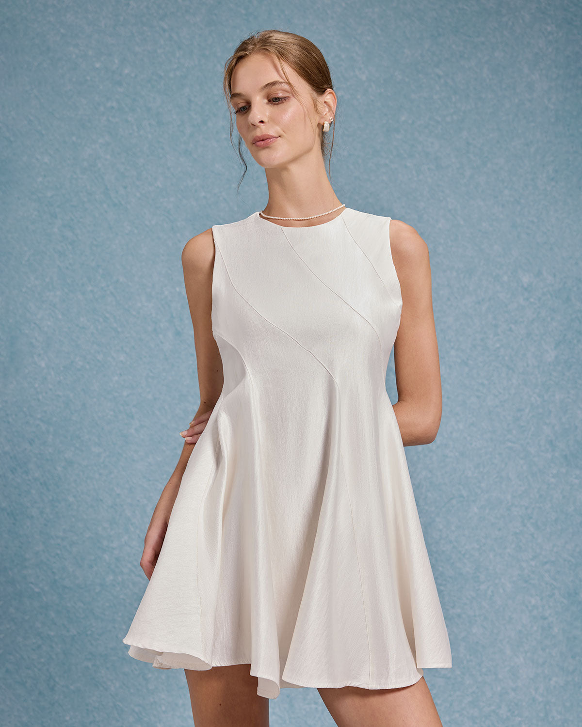 Women's Woven Viscose Mini Dress Beige Dresses - RIHOAS