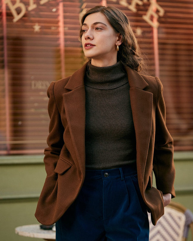 Khakifarbener Blazer mit einem Knopf - RIHOAS